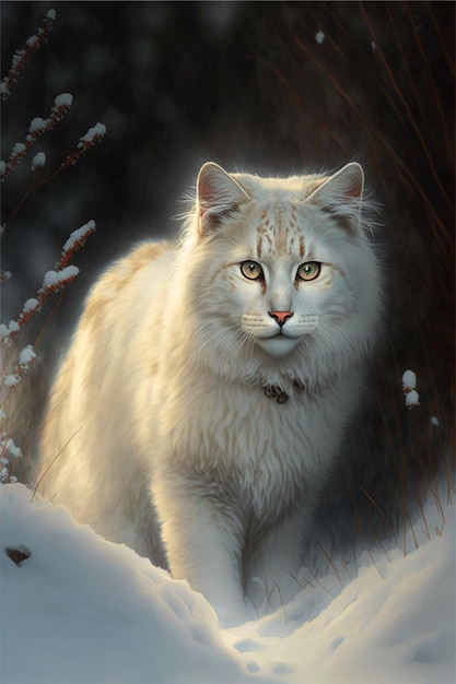 Gatto bianco nella neve