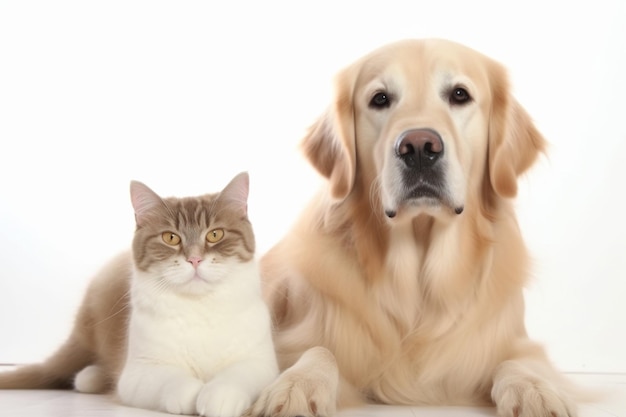 Gatto britannico e cane Golden Retriever