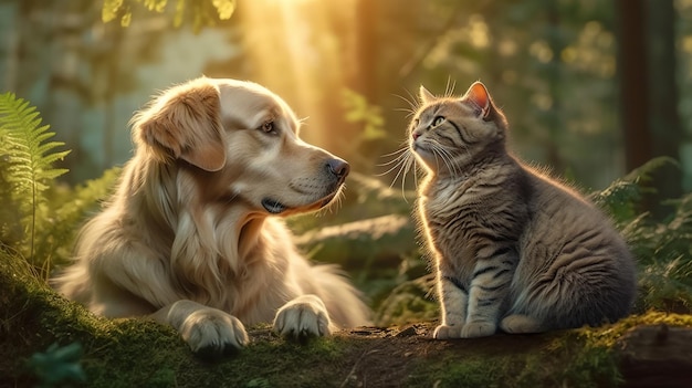 Gatto britannico e Golden Retriever IA generativa