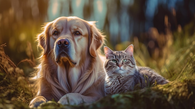 Gatto britannico e Golden Retriever IA generativa