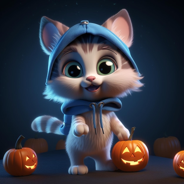 Gatto carino 3d costume di strega di Halloween maschio 2jpg