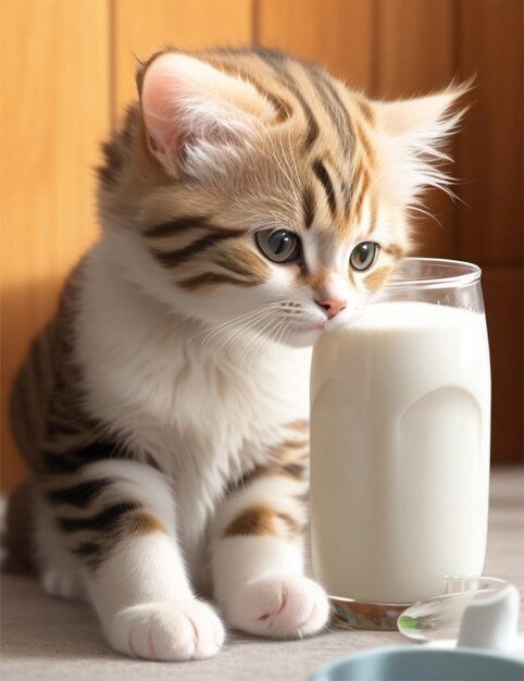 gatto carino che beve latte