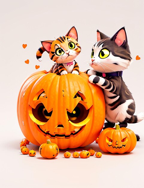 gatto carino che giace su una zucca illustrazione di Halloween Generato da