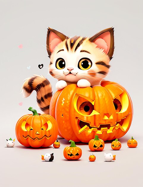 gatto carino che giace su una zucca illustrazione di Halloween Generato da