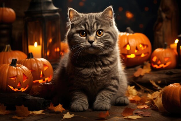 Gatto carino che indossa costumi di Halloween Festival di Halloween AI generativa