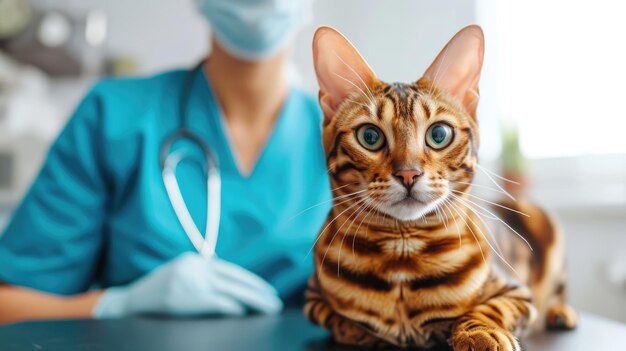 Gatto carino con intelligenza artificiale generativa esaminato da un veterinario professionista in clinica veterinariax9xA