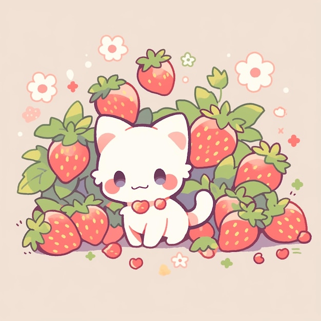 gatto carino con la fragola