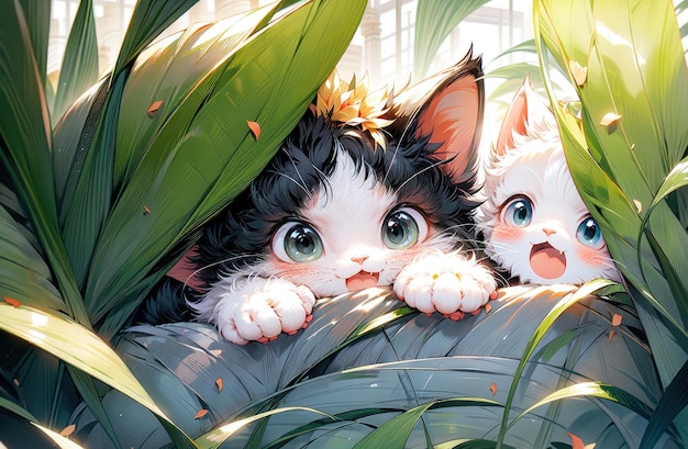 Gatto carino gattini carini gattino carino seduto nel campo di fiori anime gatto carino anime gattino c