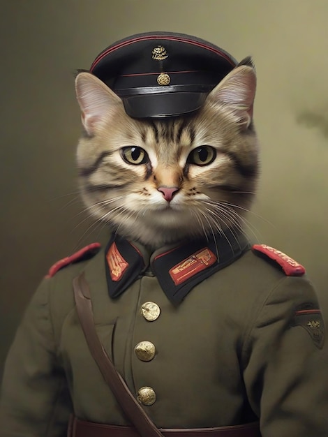 Gatto carino in uniforme da soldato