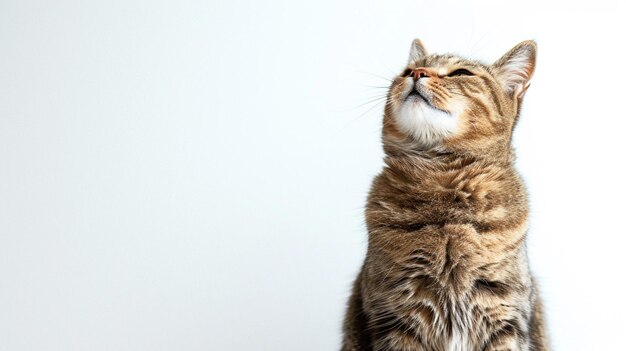 gatto carino seduto e che guarda su sullo sfondo bianco Generativo Ai