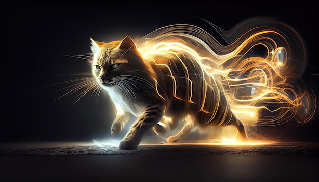 Gatto che corre in strada di notte