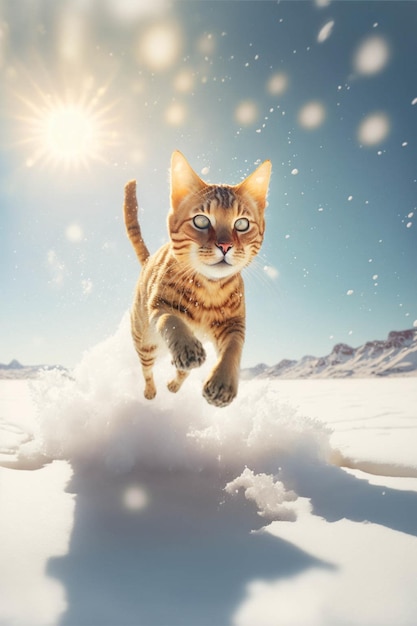 Gatto che corre nella neve generativa ai