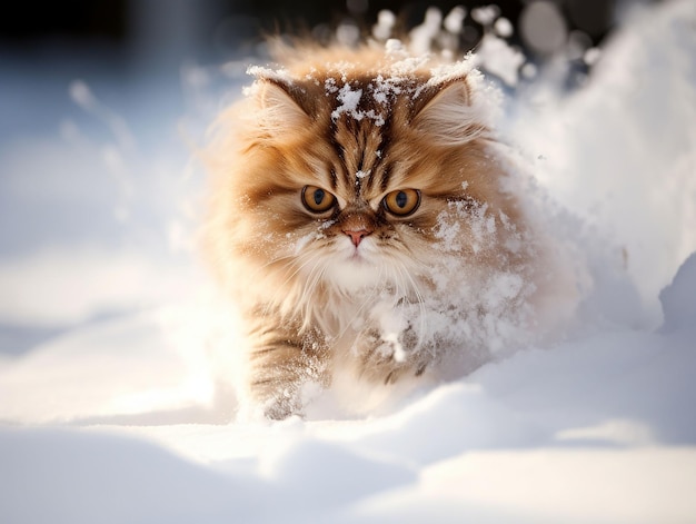 gatto che fa una passeggiata nella neve generata ia