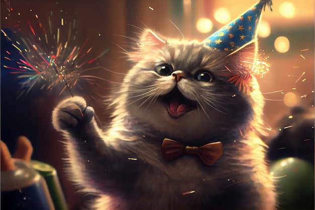 Gatto che festeggia il tempo della festa