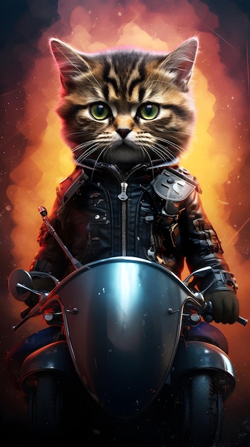 Gatto che guida uno scooter ai generato illustrazione