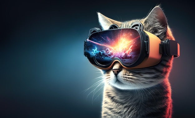 Gatto che indossa un visore VR con copyspace IA generativa