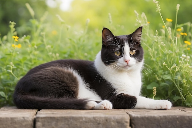 Gatto che si diverte all'aperto