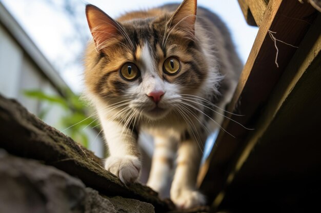 Gatto che tenta di salire le scale lottando a causa dell'artrite