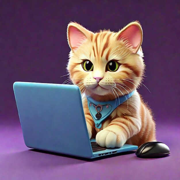 Gatto che usa un laptop generato dall'intelligenza artificiale