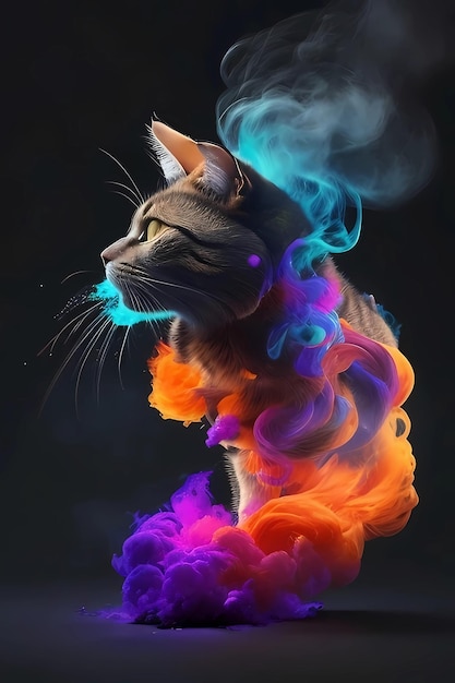 gatto circondato da un'esplosione di colori