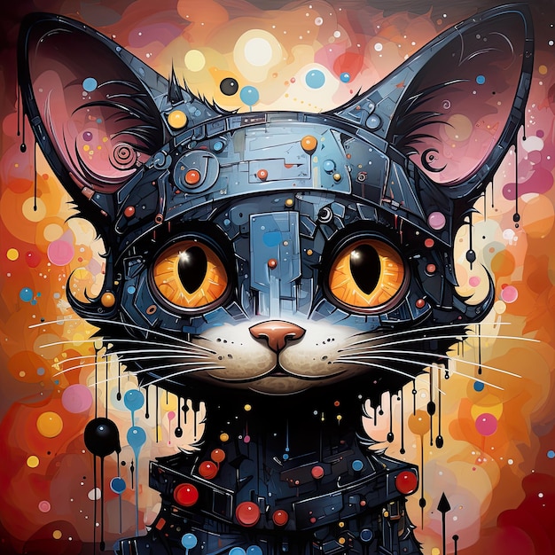 gatto colorato su uno sfondo con una geometria giocosa nello stile della pittura di precisione giocosa