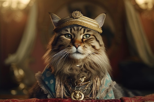 Gatto come pirata malese famoso personaggio illustrazione generativa ai