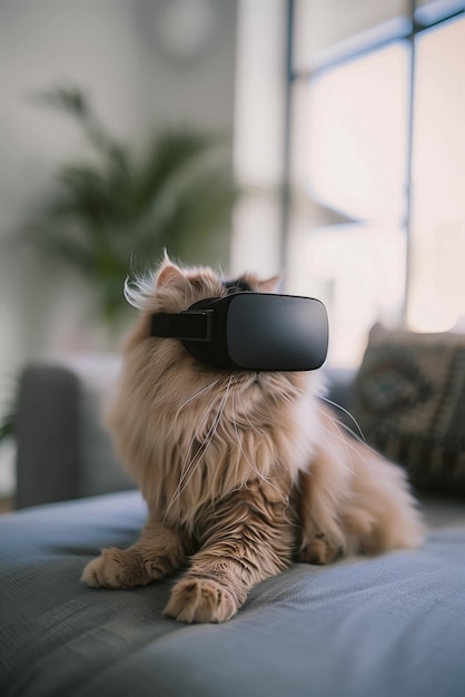 Gatto con cuffie VR nel metaverso