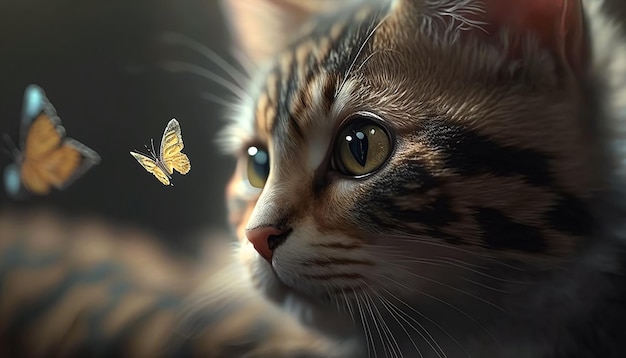 gatto con farfalla. Generato dall'intelligenza artificiale