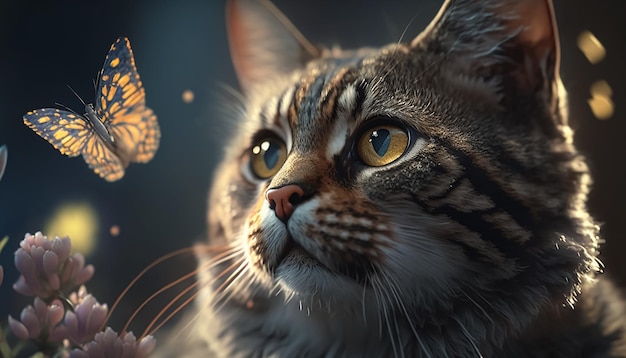 gatto con farfalla. Generato dall'intelligenza artificiale