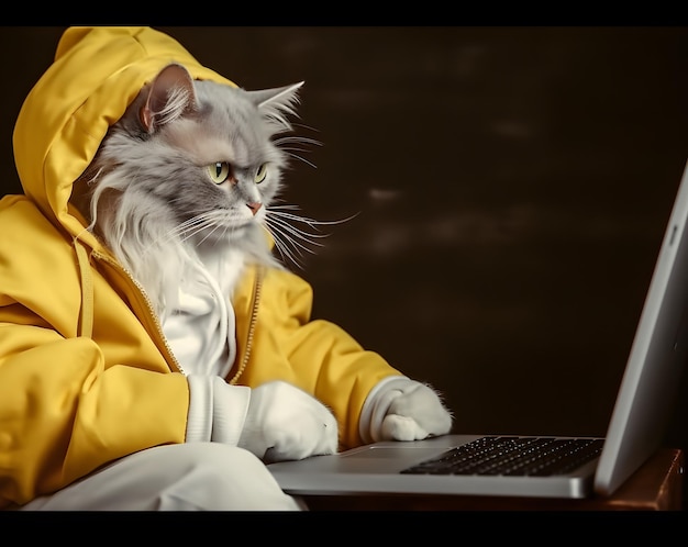 Gatto con felpa con cappuccio Concetto di laboriosa immagine generata dall'IA dell'animale domestico
