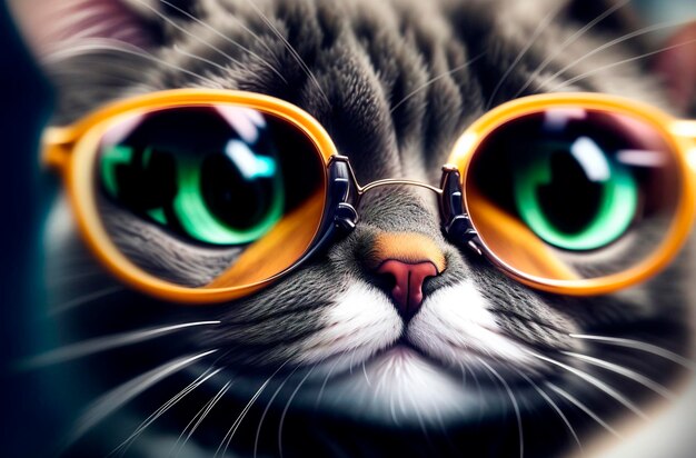 Gatto con gli occhiali Gattino carino e intelligente con gli occhialini IA generativa