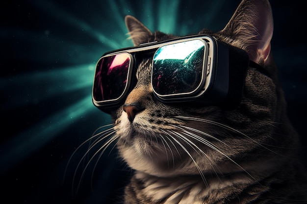 Gatto con gli occhiali VR nello spazio