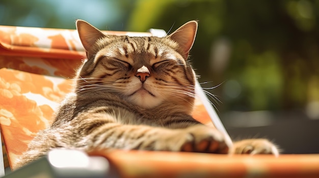 Gatto con occhiali da sole che prende il sole sul lettino