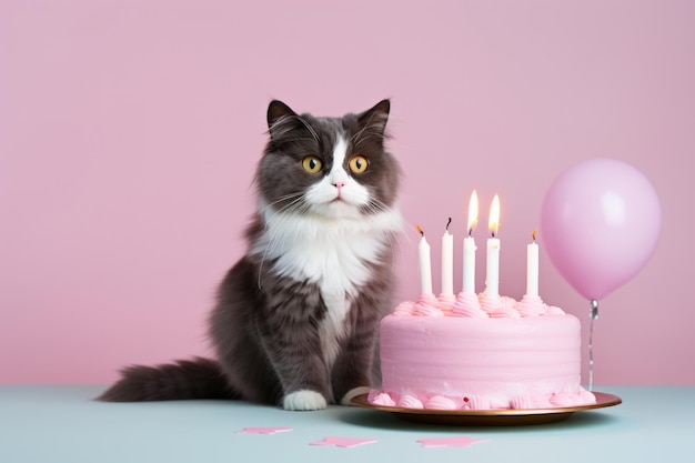 Gatto con torta di compleanno generata dall'AI