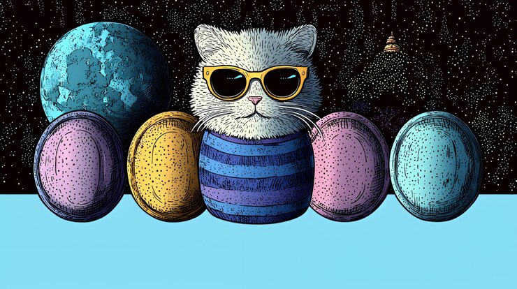 Foto gatto cool nello spazio con i pianeti