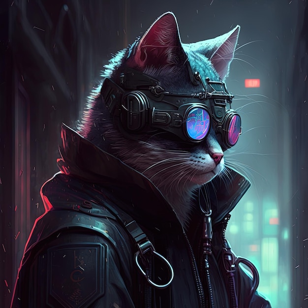 Gatto Cyberpunk Futuristico Felino