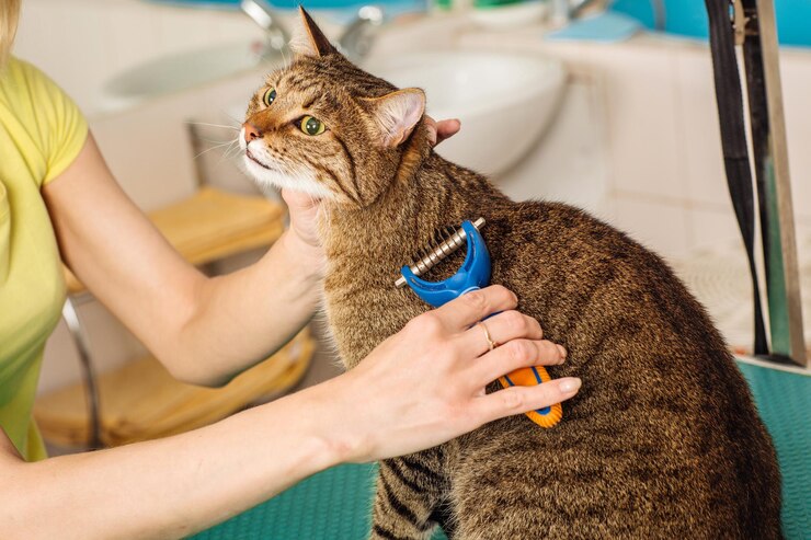 Gatto da toelettatura con strumento per la caduta dei capelli