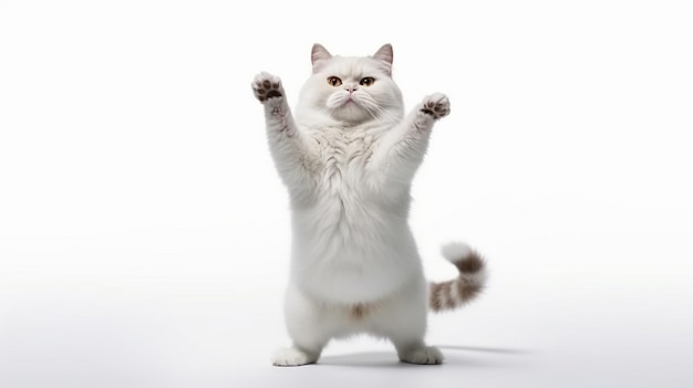 gatto danzante bianco con sfondo bianco