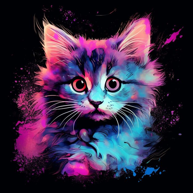 gatto di colori vivaci con occhi luminosi e orecchie rosa