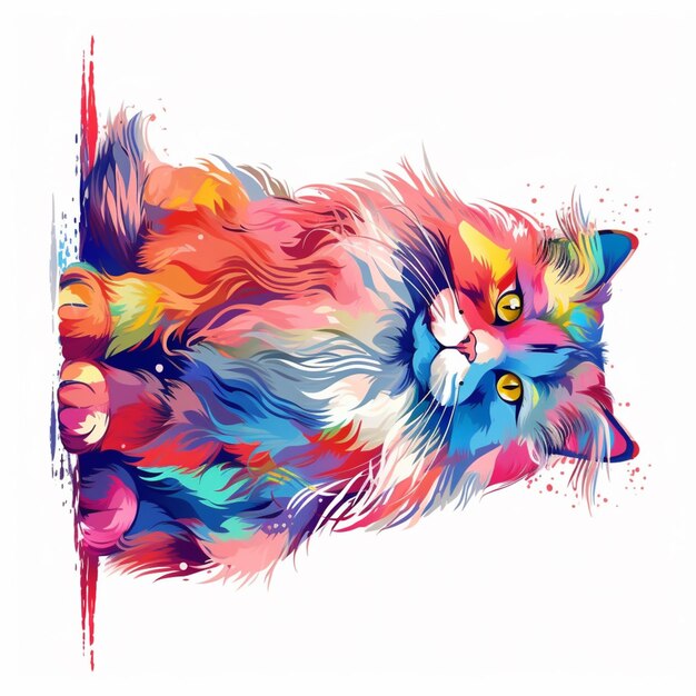 Gatto di colori vivaci seduto a terra con gli occhi aperti