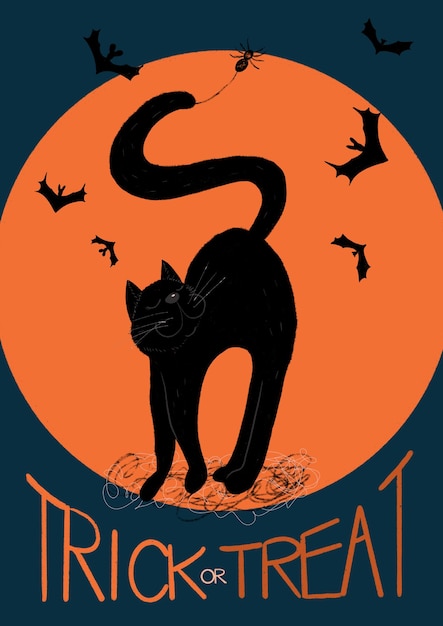 Gatto di Halloween con l'illustrazione della luna