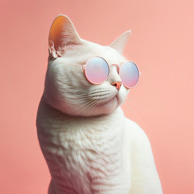 Gatto di moda in occhiali da sole sfondo color pesca IA generativa