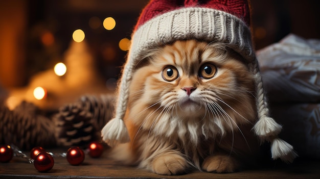 Gatto di Natale in cappello della Santa