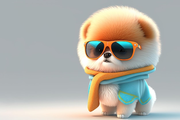 Gatto divertente che indossa clotes e occhiali da sole su uno sfondo colorato IA generativa