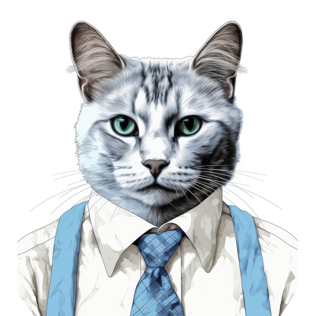 Gatto divertente che indossa vestiti sociali vestito cravatta Disegno