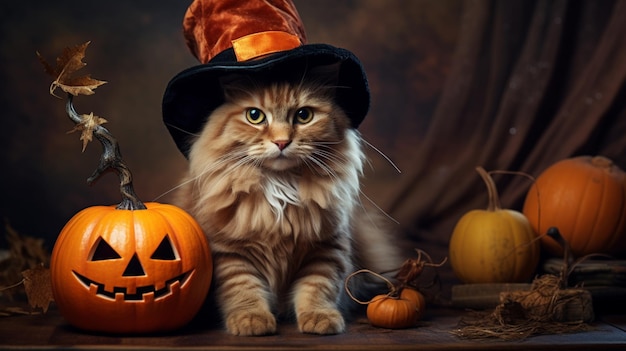 Gatto e zucca a tema Halloween