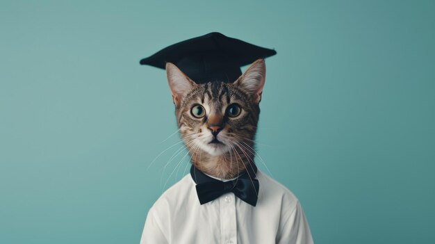 Gatto elegante con il berretto di laurea