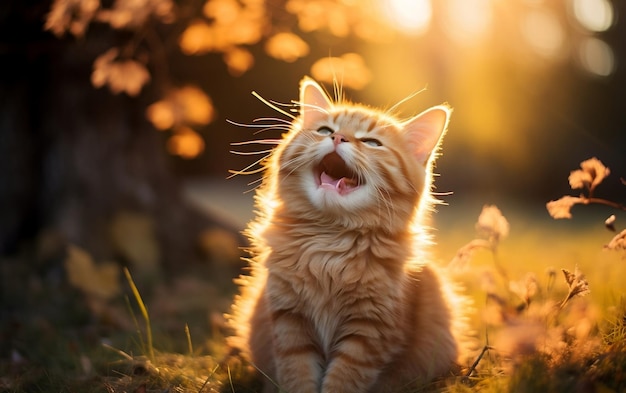 Gatto felice sorridente sullo sfondo isolato AI generativa