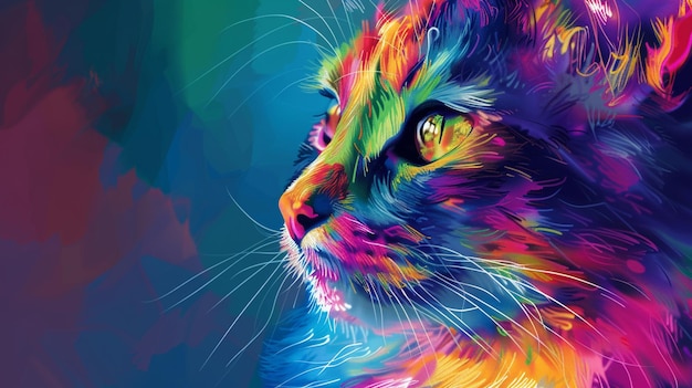Gatto fresco e colorato Colori dell'arcobaleno