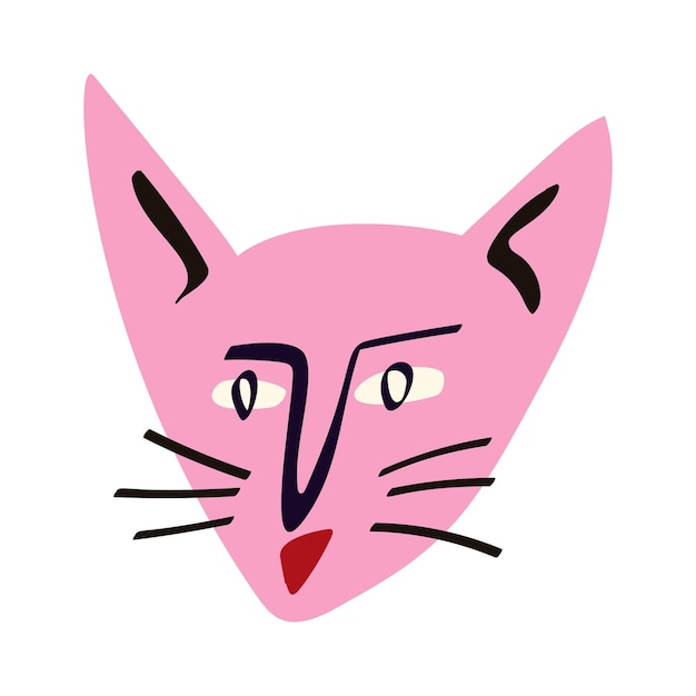 Gatto funky con un viso adorabile Freaky comic cat face Bizarre Valentine's Day Card in moderno stile doodle Illustrazione vettoriale